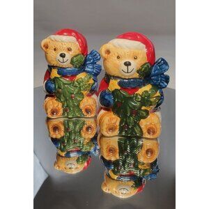 Vintage Christmas Teddy Bear Salt & Pepper Shakers Holiday  - Lot of 2